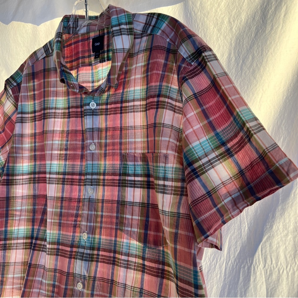 GAP Short Sleeve Shirt VTG Cotton Plaid Size XL